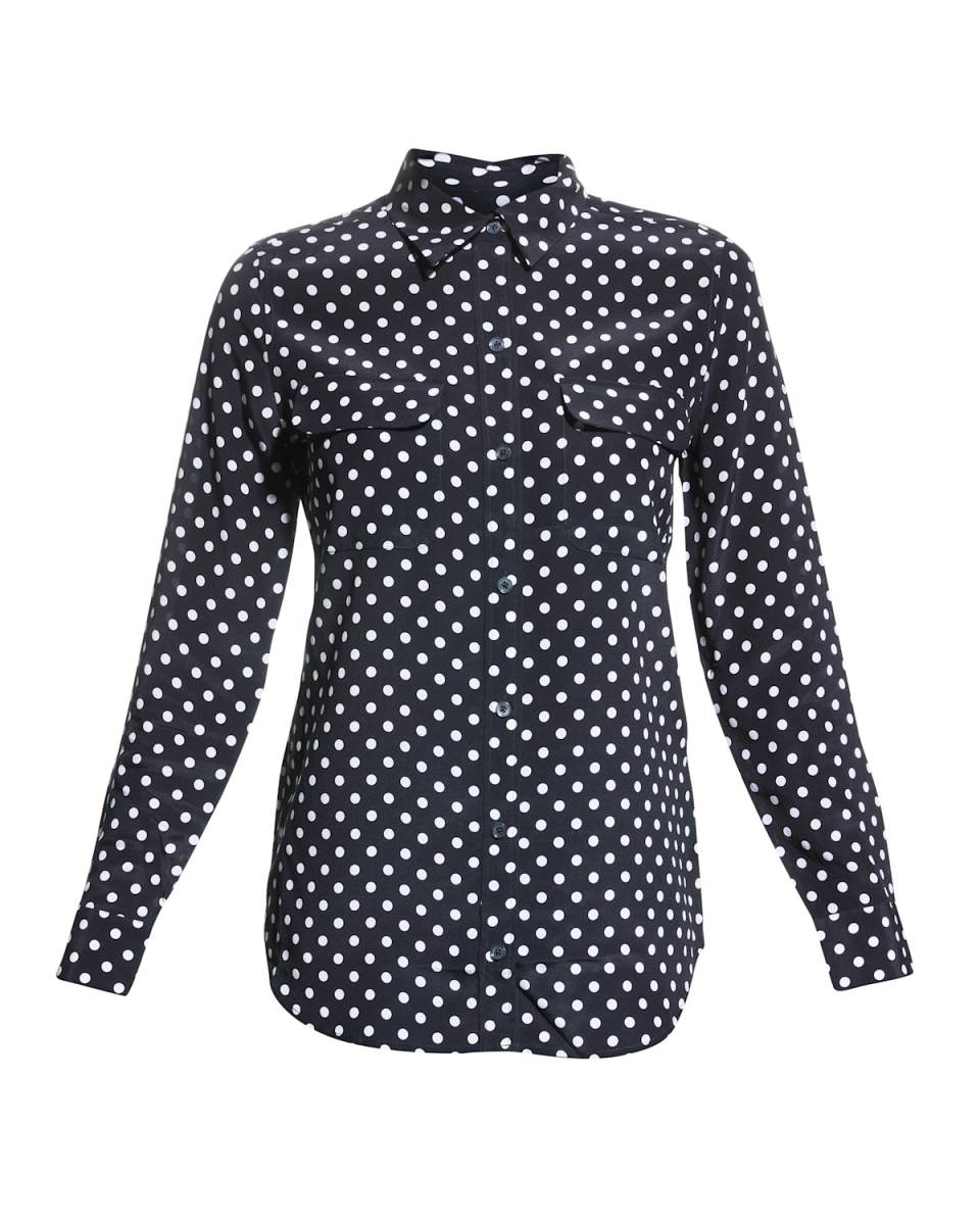 Dot-Print Button-Front Silk Slim Signature Shirt